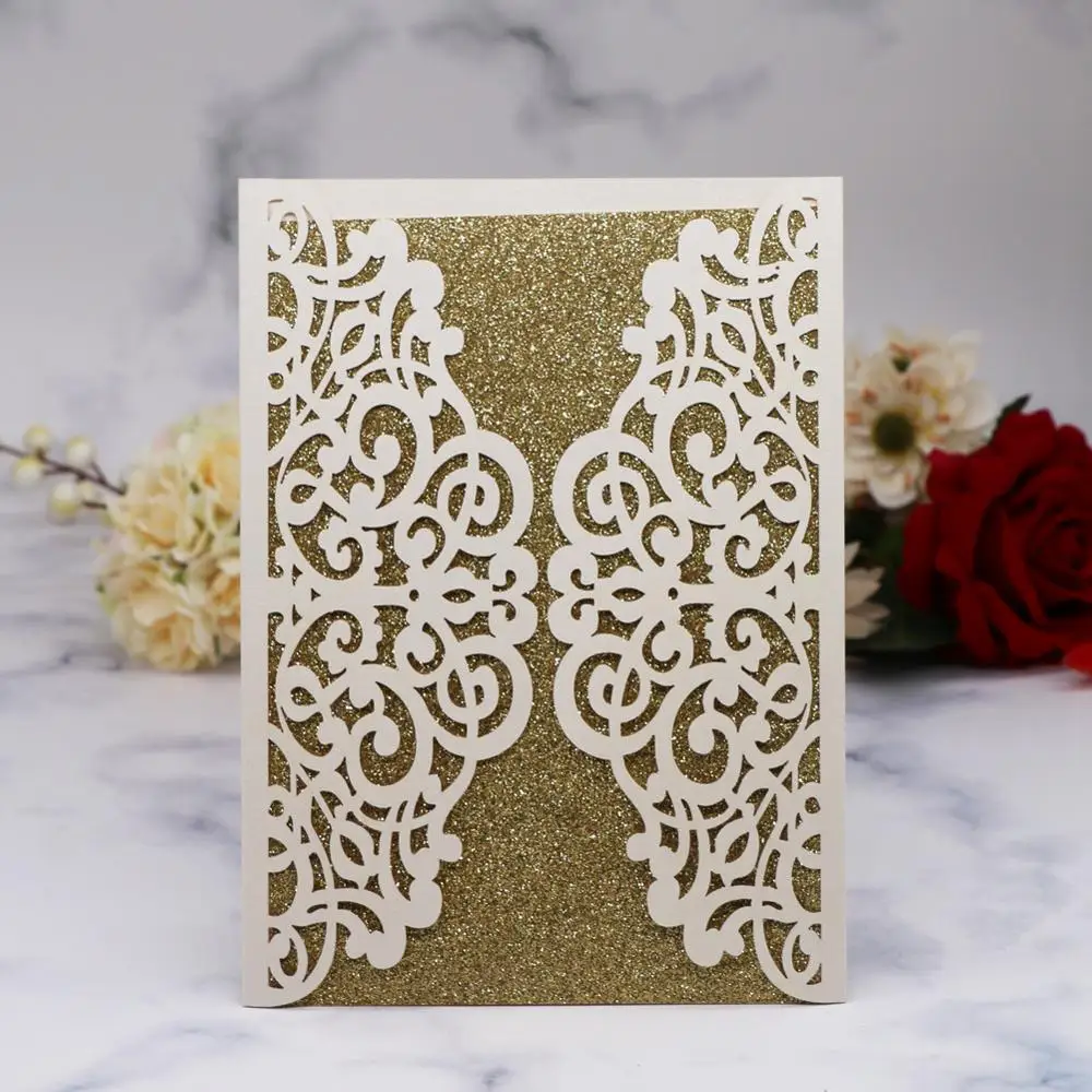 

20pcs/lot Black Lace Patterns Wedding Invitation Exquisite Pearl Paper Card, For Grand Event Decoration Supplies