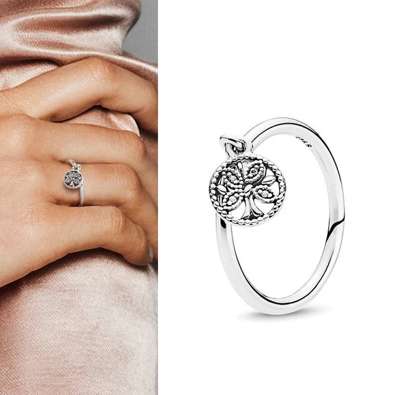 

100% 925 кольцо Silver Pan Ring Simple Tree Of Life Pan Ring For Women Wedding Party Gift Fashion Jewelry