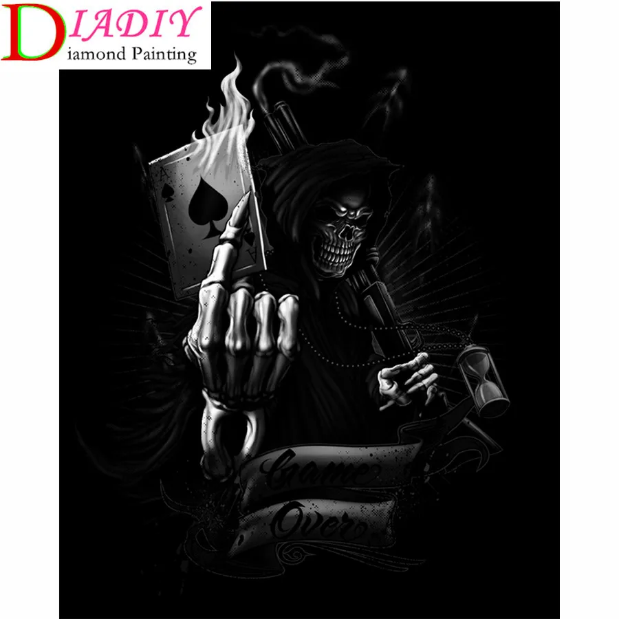 

5D полноразмерная Алмазная картина «сделай сам» с изображением людей темного мрачного Жнеца, мозаика в виде черепа, стразы, вышивка крестико...