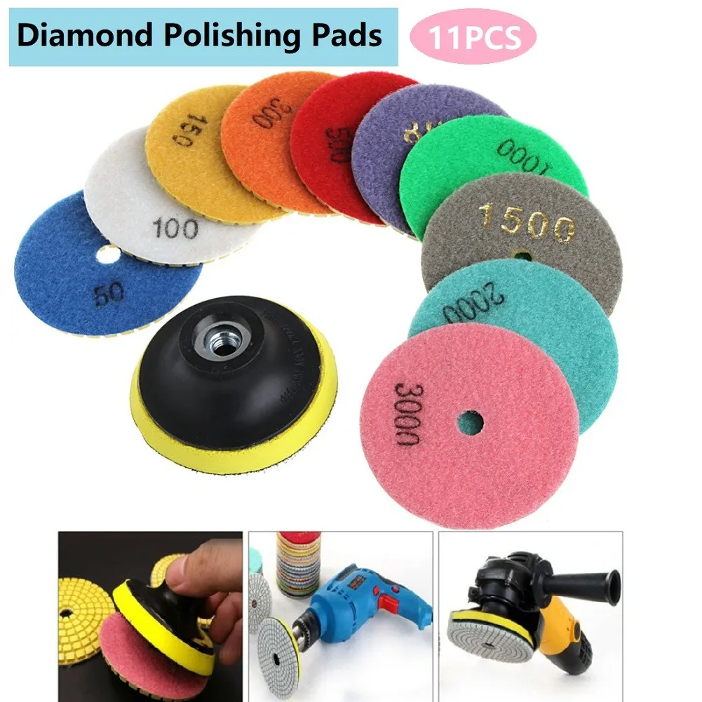

11PCS Diamond Polishing Pad Wet/Dry For Granite Stone Concrete Marble Polishing Concrete Floor Polishing Use Grinding Discs Set
