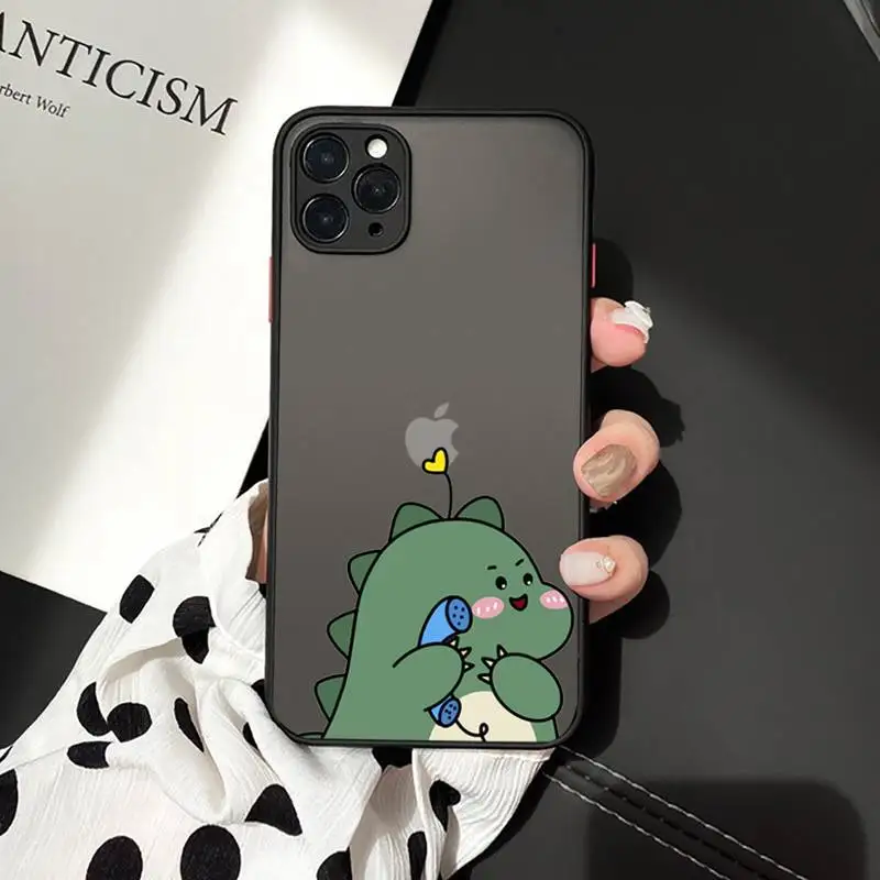 

Cute Cartoon Animal Dinosaur Couple Phone Cases matte transparent For iphone 7 8 11 12 plus mini x xs xr pro max cover