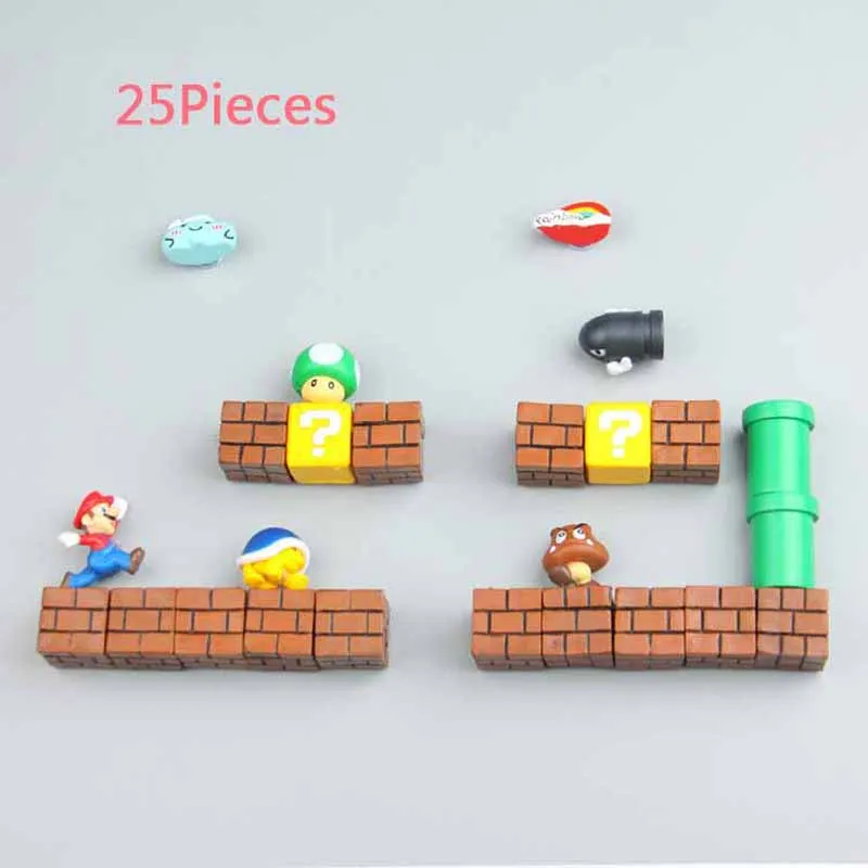 25 Combinations 3D Super Mario Bros. Магниты на холодильник стикер сообщений смешные девочки мальчики для малышей детей студентов игрушки на день рождения - Цвет: 25 Combinations