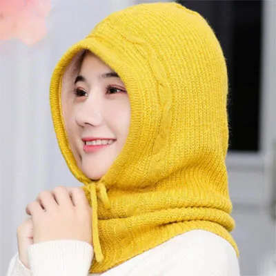 Yellow Мужская и женская кашемировая шапка, вязаный шарф с капюшоном, воротник, зимняя, универсальная, на шнурке, эластичная, для взрослых, подростков, толстая, мягкая, на шею, теплая - Цвет: Yellow