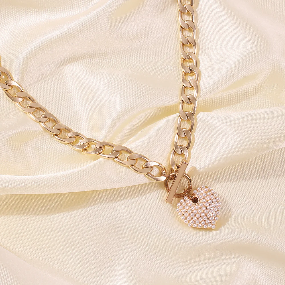 

European and American punk style 2021 new pearl love necklace buy two prices with surprise package postage