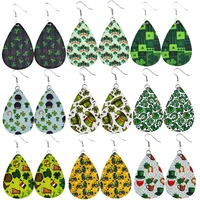 st patricks day faux leather earrings hat clover leaf printed earrings 2021