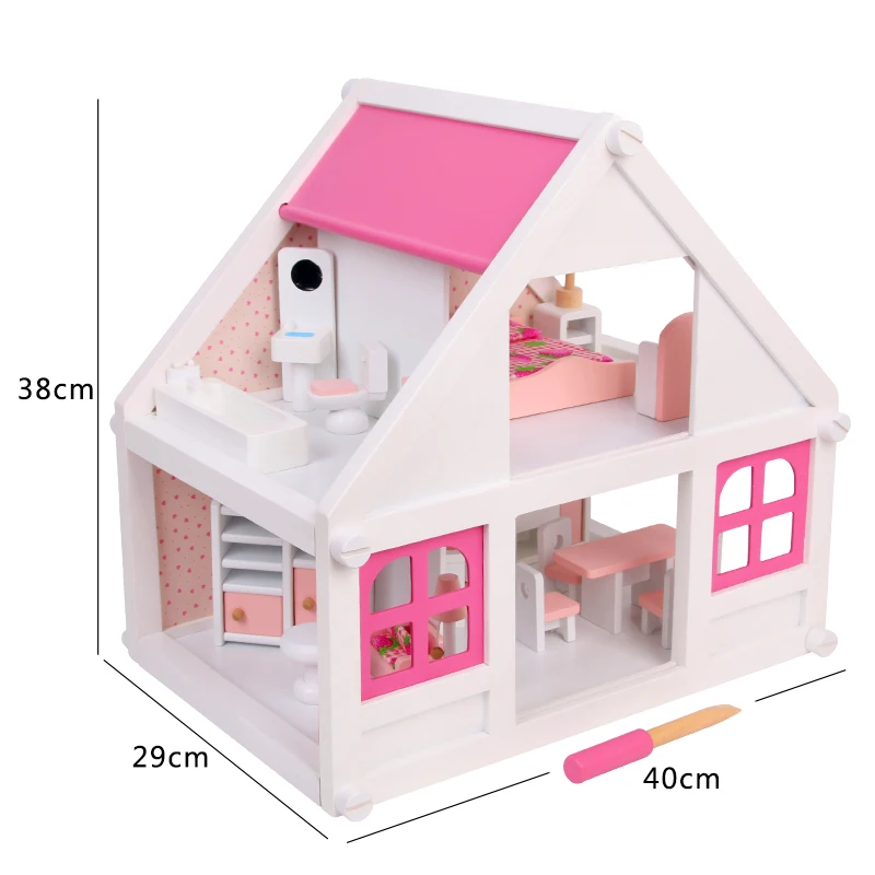 

Princess Wooden Doll House Furniture Set Villa Large Window Luxury Table Doll House Bed Poppenhuis Miniaturen Kids Toys DG50DH