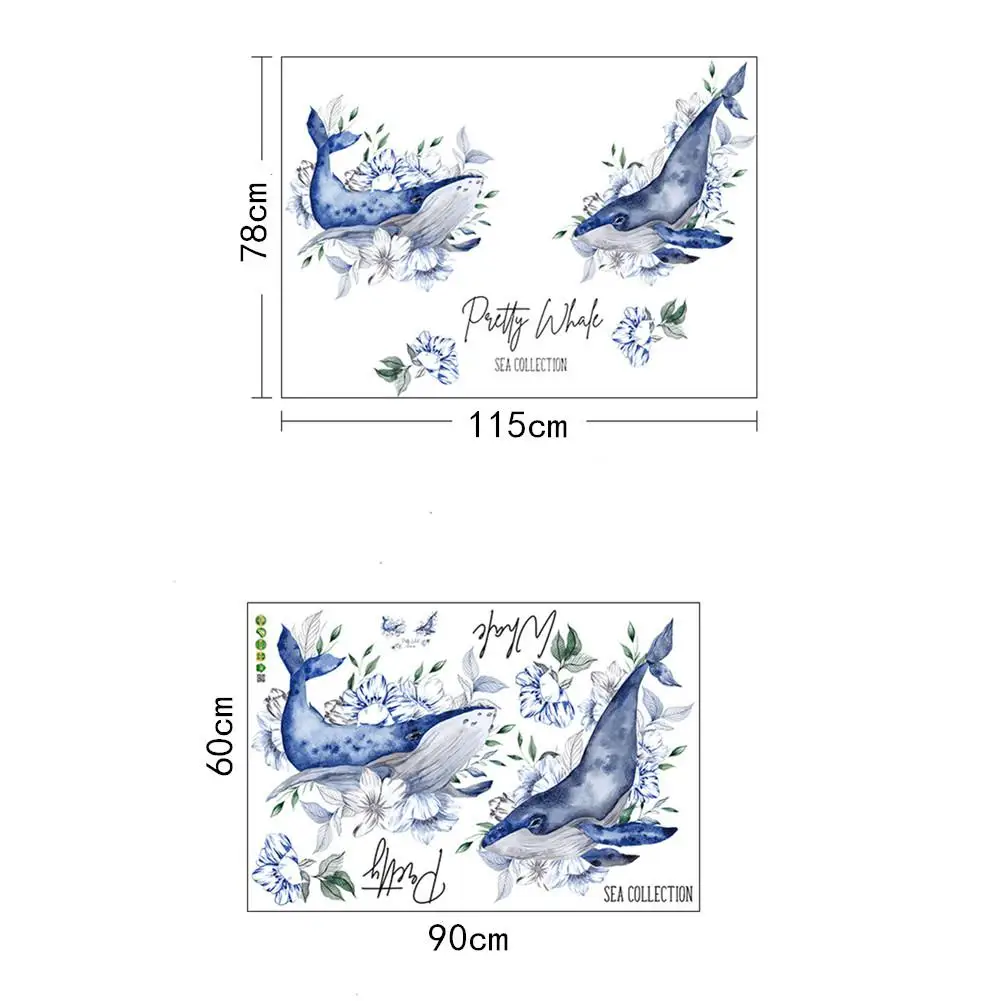 Настенные Стикеры с ручной росписью рисунком Кита и синих цветов для гостиной