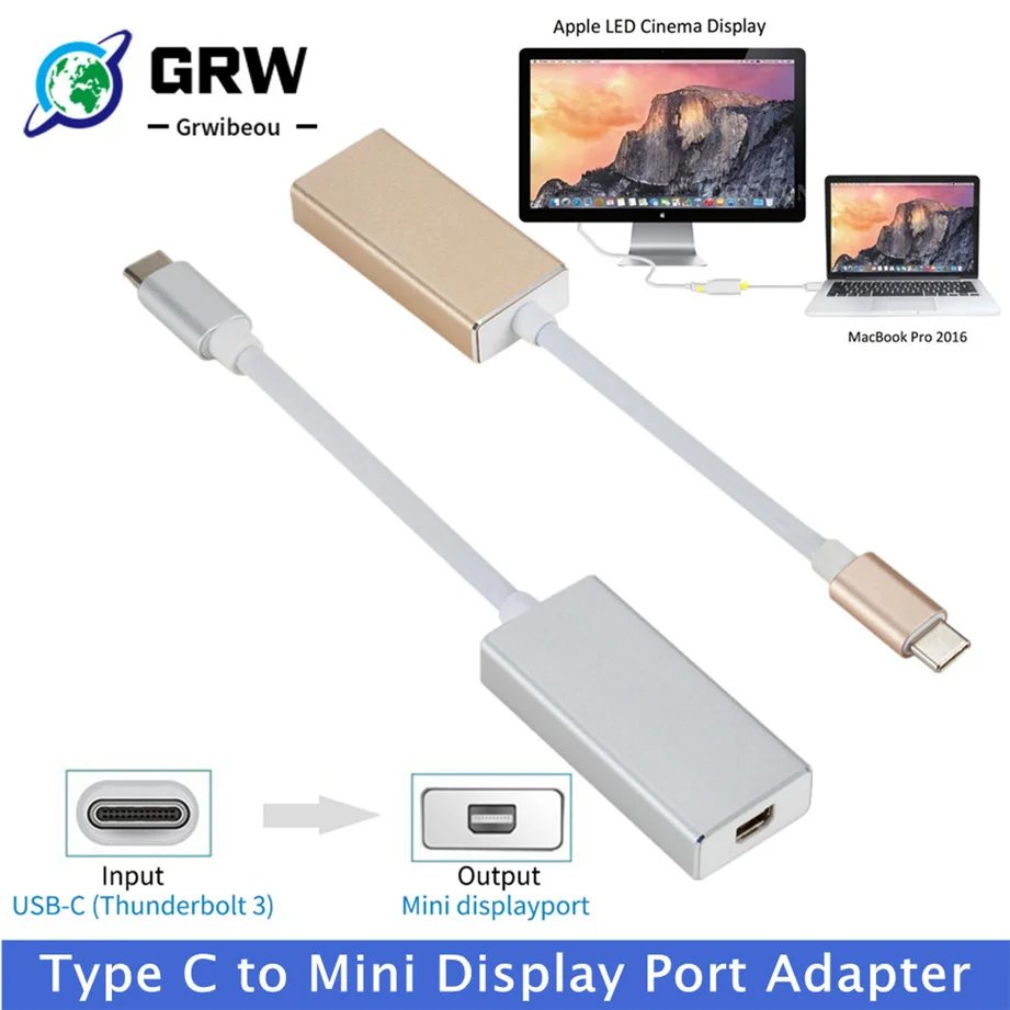 Переходник с USB C на Mini DP 4K Type переходник порта дисплея Plug and Play Thunderbolt 3 Для MacBook