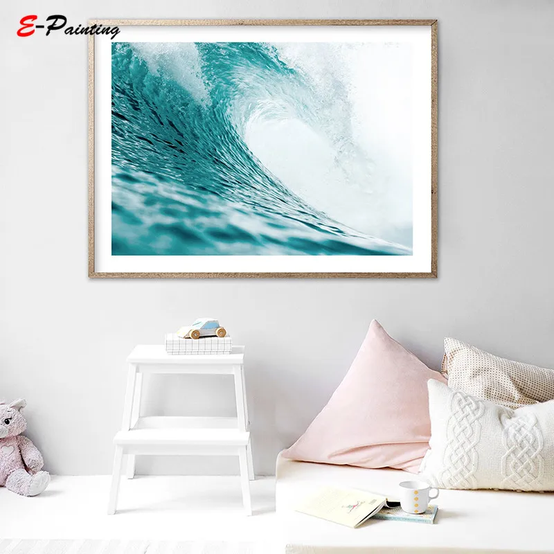 Nordic Canvas Painting Arieal Ocean Wall Art Printable Aqua Surf Photography Poster Living Room Decor Christmas Gift | Дом и сад