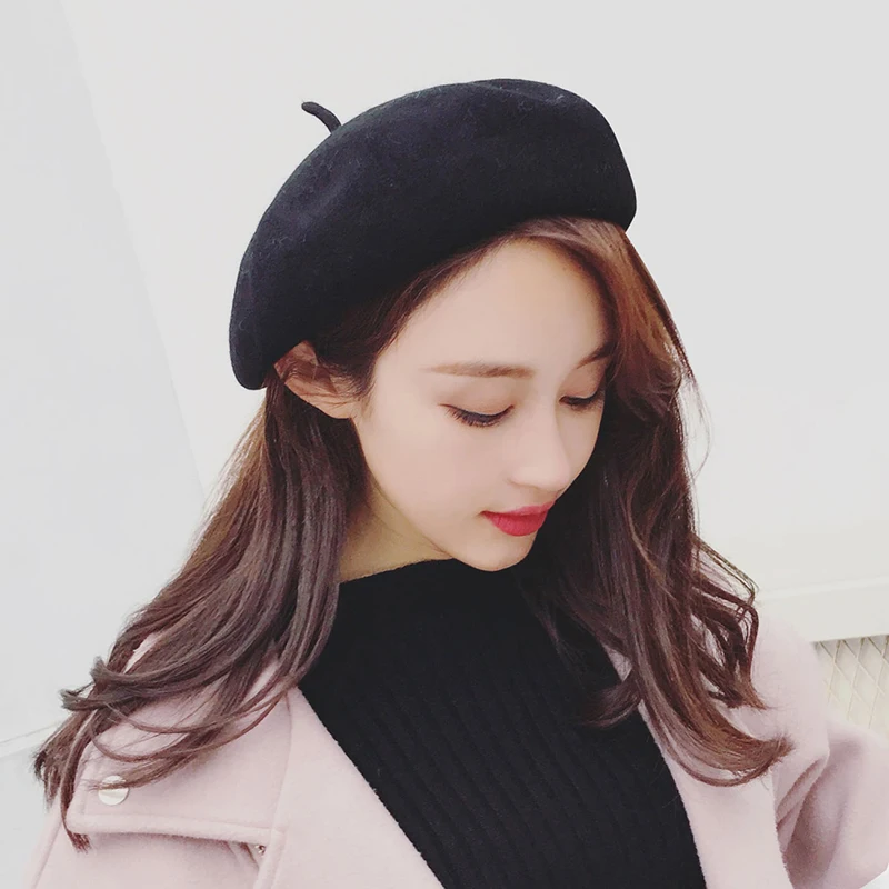 Шерстяной берет женские зимние шапки для женщин плоская кепка вязаные 100%