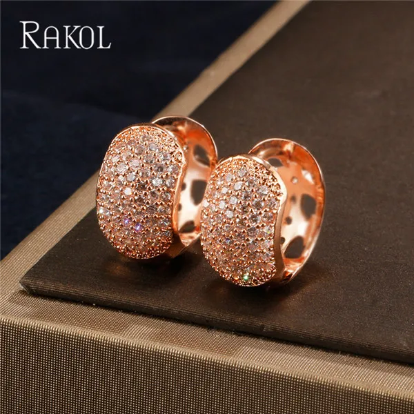 Rose Gold Color RAKOL queen AAA циркония кристалл белый цвет маленькие милые серьги-кольца для женщин Роскошные свадебные украшения подарок на день рождения RE0599K - Окраска металла: Rose Gold Color