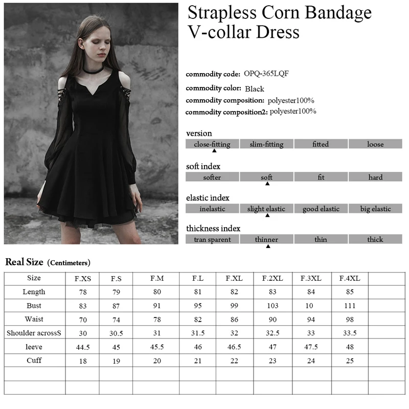

PUNK RAVE Dark Fashion Women Strapless Corn Bandage Sleeve with Thin Yarn Corns Tie Rope Gothic Sexy Small V-collar Female Dress