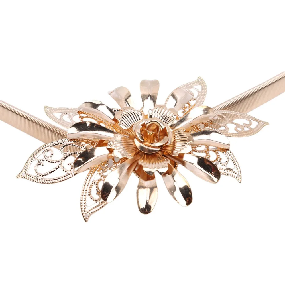 

Ladies Designer Belts For Women Metal Belt Flower Elastic Strap Waist Belt Luxury Silver Gold Chain Stretch Elastic Belt Waist