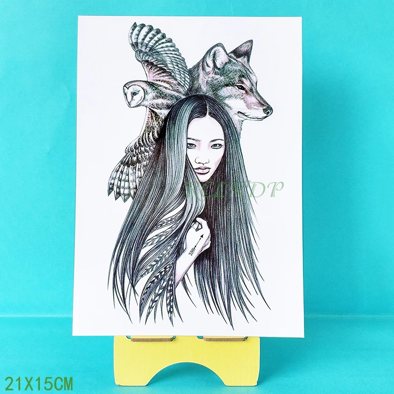 Водостойкая Временная тату-наклейка Орел волк красавица девушка поддельные тату