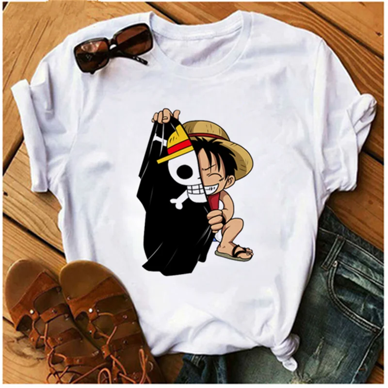 

casual O-neck short-sleeved T-shirt fashion unisex men's women's AOWOF Asian one piece Luffy as Sabo Law Zoro and Nami T-shirt