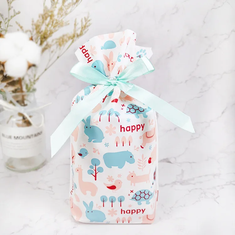 Christmas bag-19 10PCSNew Year Christmas Bag Christmas Gift Bag Candy Cookies Plastic Bag for Packaging Food Gift Drawstring Drawstring Pocket - Color: Christmas bag-19