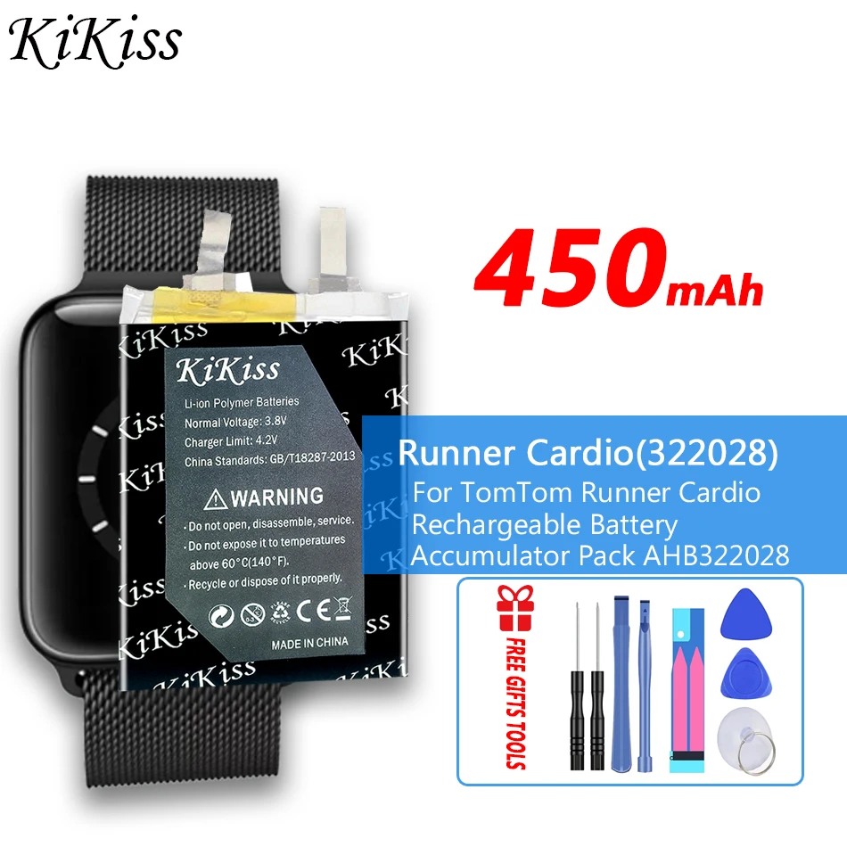 Аккумулятор KiKiss 450 мАч для часов TomTom Runner новая литий-полимерная Фотополимерная