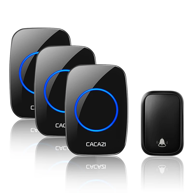 1 button 3 receiver CACAZI Домашний Беспроводной Автономный дверной звонок без батареи требуется передатчик Интеллектуальный звонок кольцо колокольчик США ЕС Великобритания AU Plug приемник - Цвет: 1 button 3 receiver
