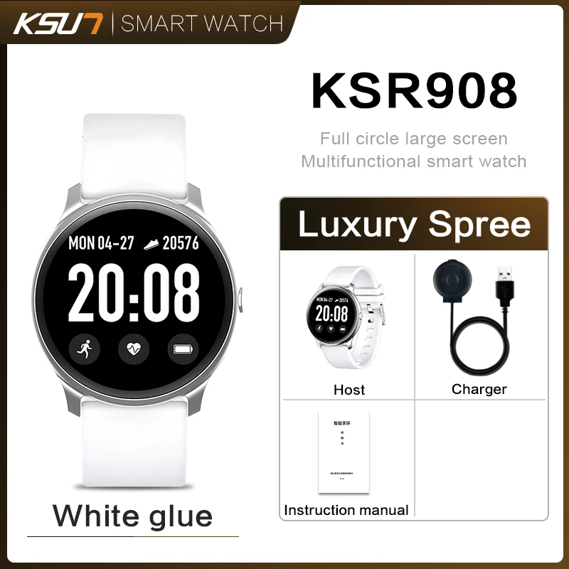 KSUN KSR908 мужские спортивные Смарт-часы с шагомером фитнес-трекер монитор сердечного ритма женские часы умные часы - Цвет: KSR908-W