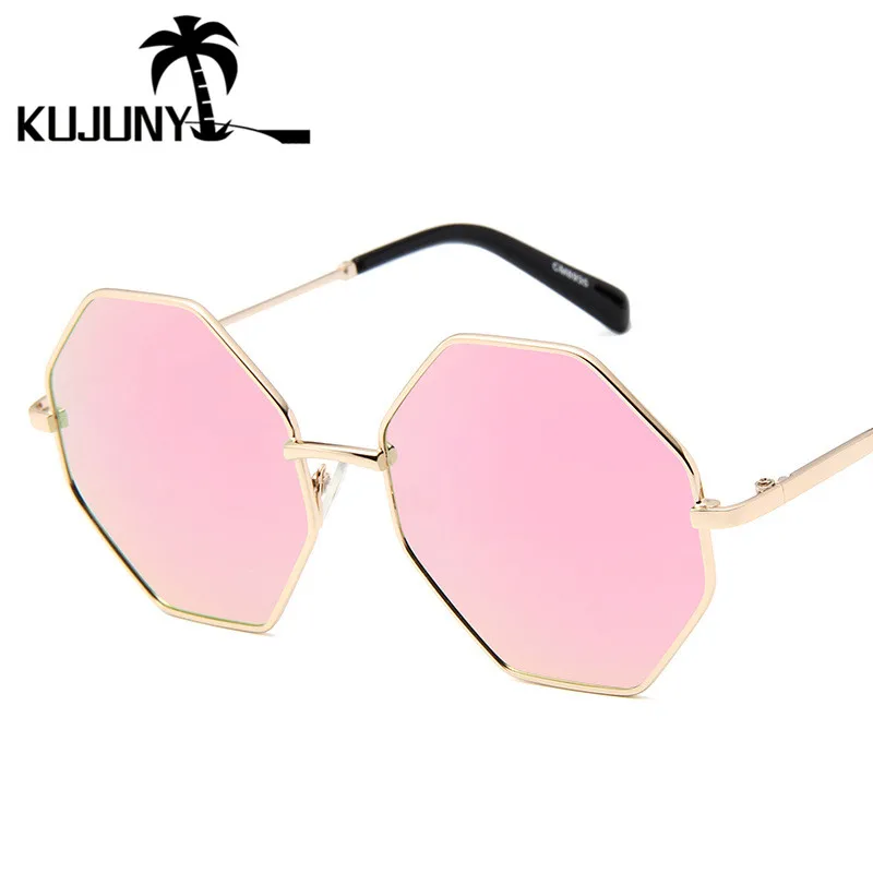 

KUJUNY Retro Polygon Sunglasses Personality Octagon Metal Sun Glasses Ladies Pink Eyewears Women Brand Designer Eyeglasses
