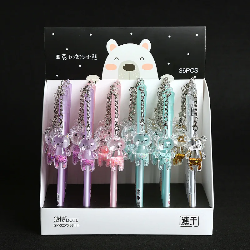 

36 pcs/lot Creative Crystal Bear Oil Pendant Gel Pen Cute 0.5mm Neutral pens for writing office school supplies stationery gift