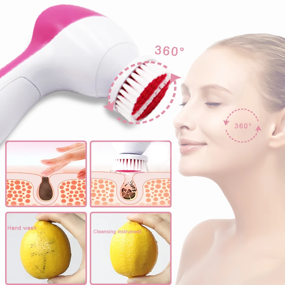 Щетка для чистки лица водонепроницаемая щетка с 5 насадками глубокого очищения