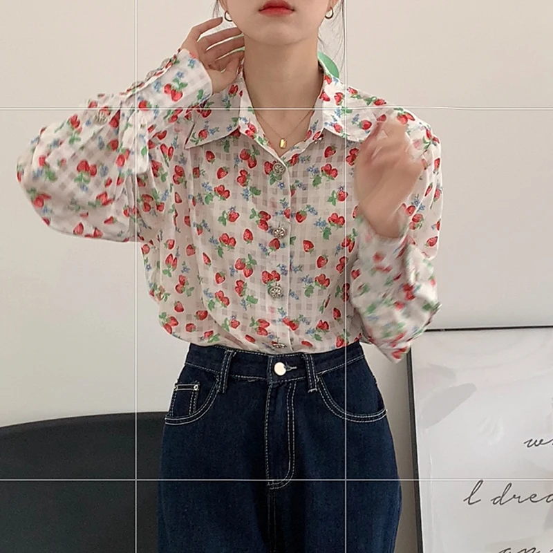 

Retro floral shirt women's new spring long-sleeved shirts