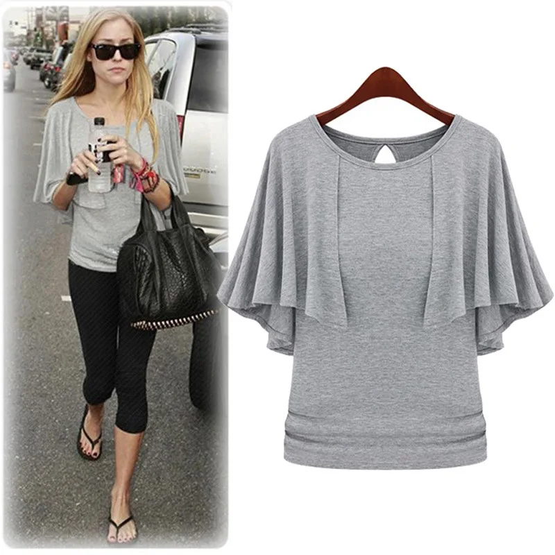 

New Women's Clothing New Summer Cape Sleeve T-shirt Fashion Solid Cotton Top