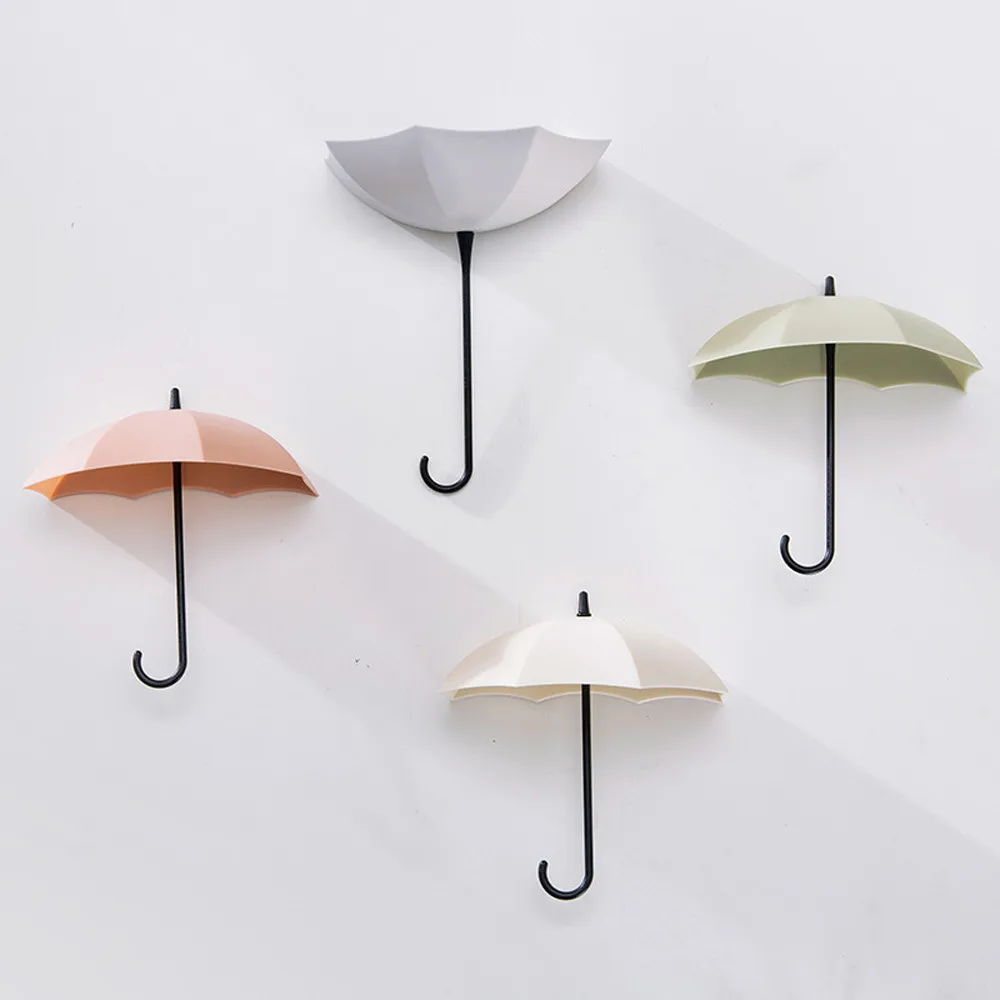 

3pcs/Set Self-adhesive Kitchen Hooks Cute Umbrella Wall Mount Key Holders Wall Hook Coat Hat Hanger Organizer Durable Gift Beige