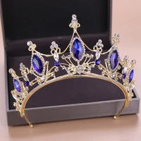 vintage blue headpieces wedding crown alloy bridal tiara baroque queen king crown rhinestone tiara and crown cheap