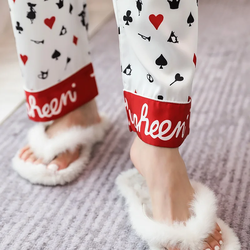 

Spring Autumn Nightwear Pijamas Home Suit New Pyjama Femme Fashion Satin Print Sleepwear Women Pajama Set