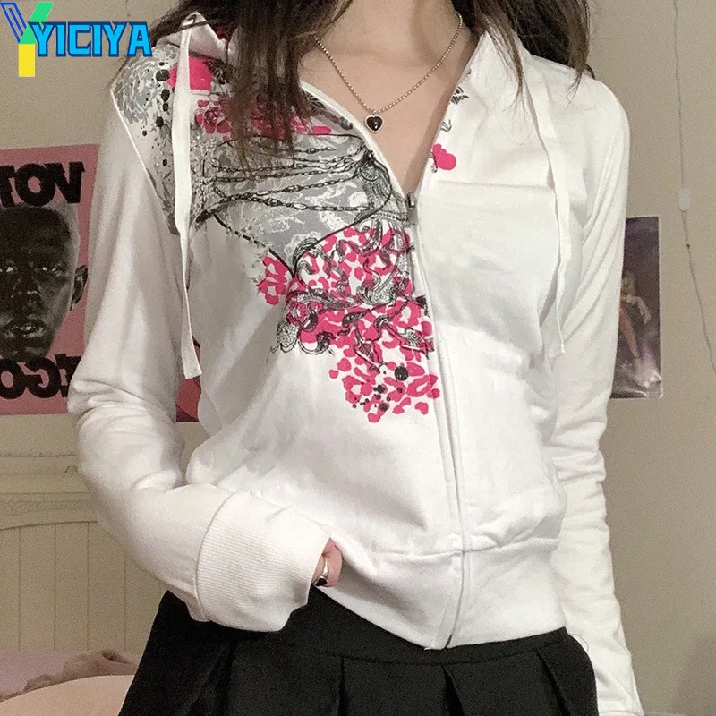 

Retro Grunge Fairycore Hooded Jackets Loose Graphic Print Cute Coats Streetwear Fashion Vintage Chic Cloth Sweatshirt Woman Y2k