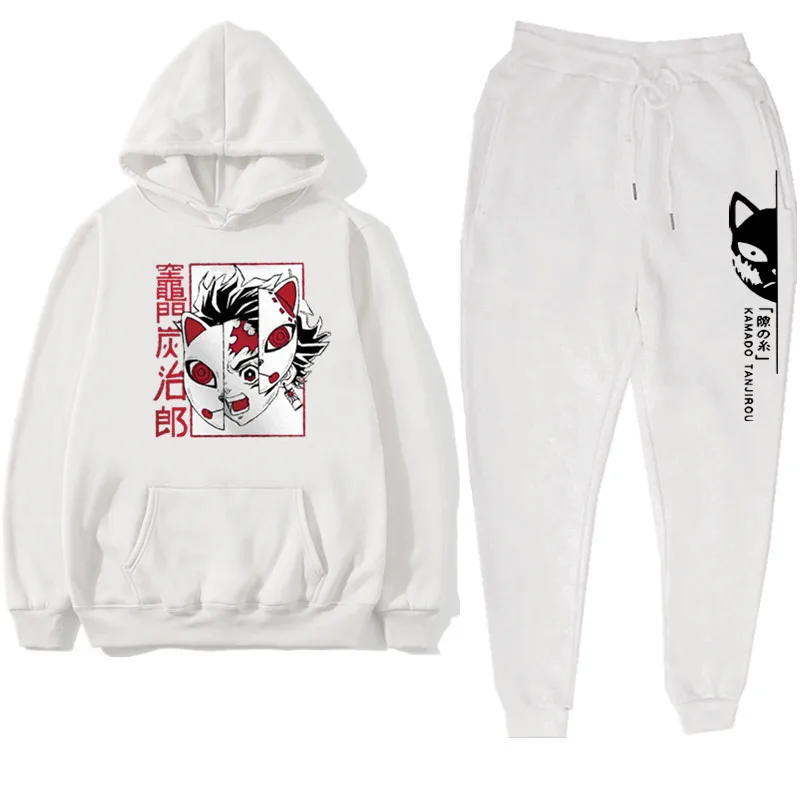

2021 костюм с толстовкой и брюками из аниме «рассекающий демонов», Свитшот унисекс, длинные брюки, зимний женский спортивный костюм, тренировочные штаны, пуловер, одежда