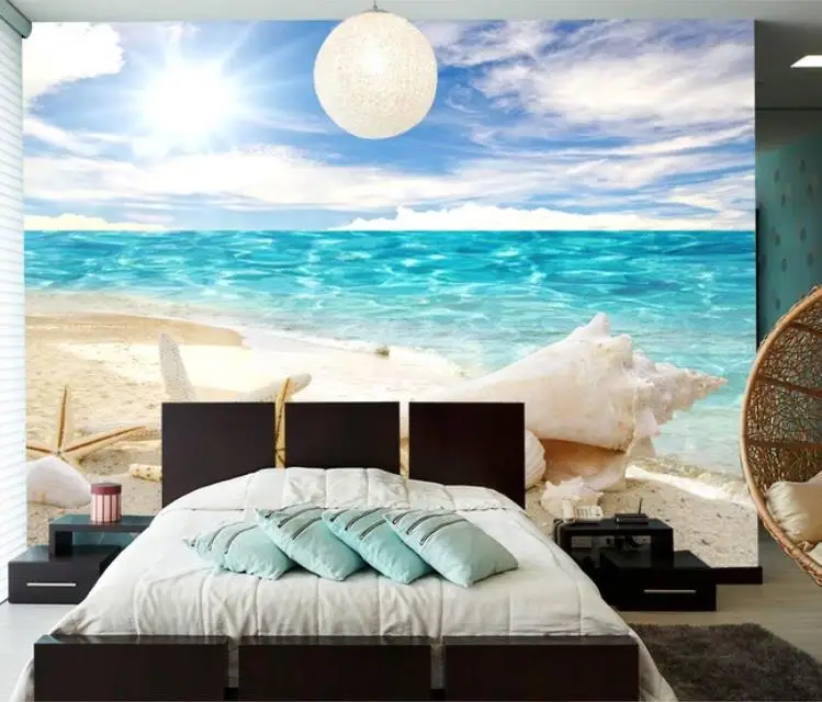 Настенные 3D-обои в европейском стиле с изображением синего океана пляжа песка