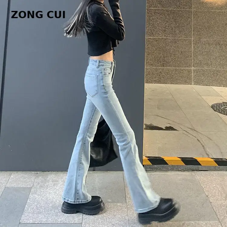 

Весна-лето 2021 эластичные джинсы с высокой талией женские расклешенные брюки длинные джинсы для мам синие и брюки женские