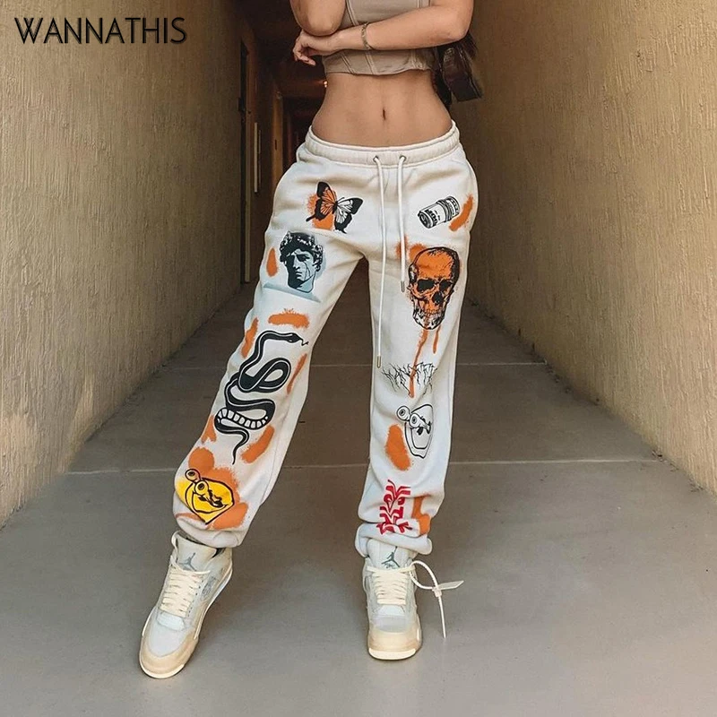 

WannaThis Sweatpants Women Hight Waist Hip HIp Pant Women Pattern printing Darwing Packet Summer 2021 Full Print Casual Harajuku