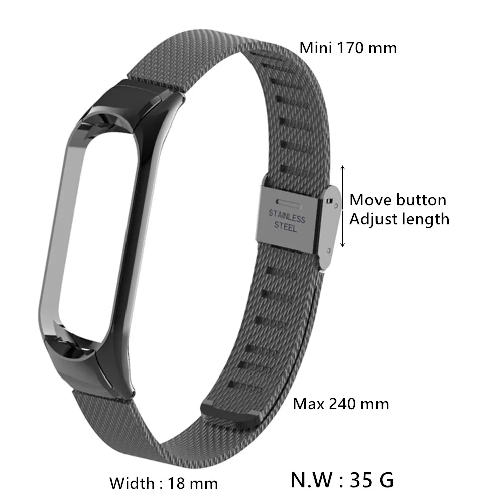 Mi Band 2 3 4 ремешок для Xiaomi mi Band 2 3 4 браслет из нержавеющей стали