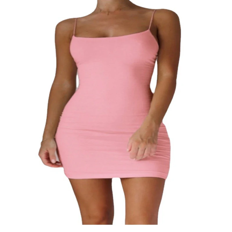 

Europe and the United States best-selling women's dress solid color off shoulder show thin sexy suspender skirt