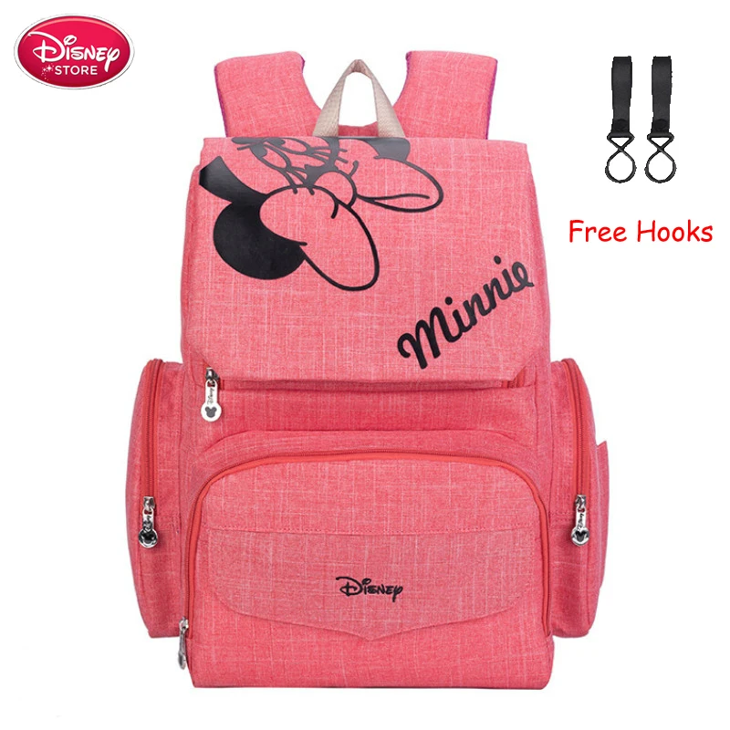 pink Сумки для подгузников disney рюкзак Минни Микки Маус Мумия сумка для коляски Вместительная дорожная сумка для кормления для ухода за ребенком сумка для мамы Дисней - Цвет: pink