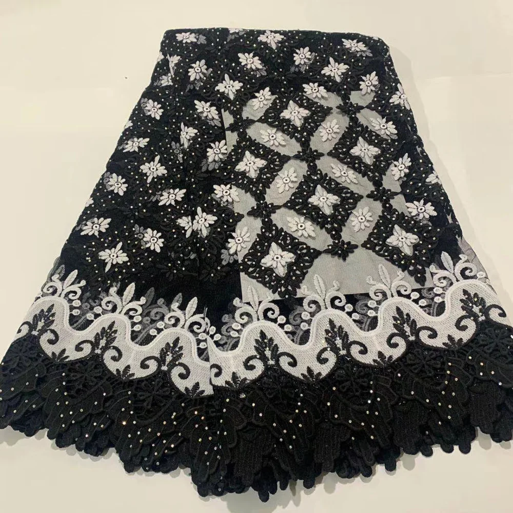 

2020 High Quality Nigerian Wedding African Tulle Lace fabric with Milk Silk Stone Embroidery French Guipure Cord Lace fabric