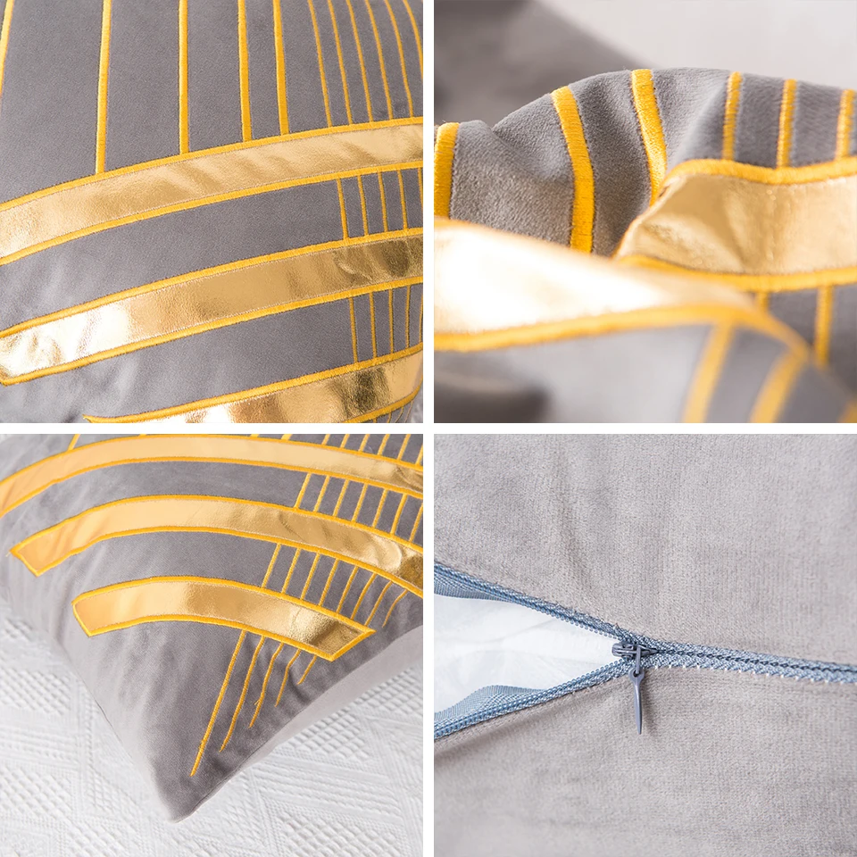 

Nordic Soft Velvet Cushion Cover 45*45cm Geometric Striped Pillowcase Embroidery Cover Blue Grey Decorative Pillows For Sofa Bed