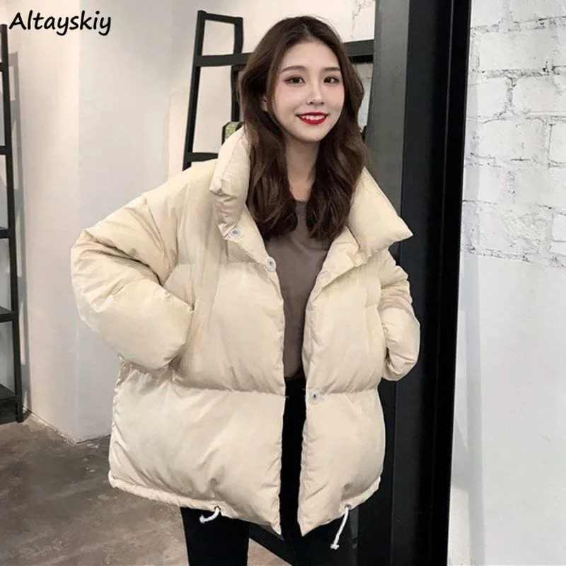 

Short Style Parkas Women Long Sleeve Zipper Loose Simple Solid Fashion Daily Ladies Outwear Clothing Basic Elegant Pocket Winter
