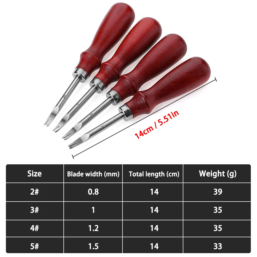 

4pcs/set Leather Edge Cutter Skiving Tool Handle Leather Trimmer Edge Skiving Beveler Craft Leathercraft Tools 0.8/1/1.2/1.5mm