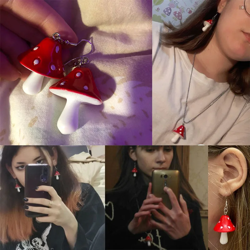 

Fashion Cartoon Color Mushroom Pearl Bunny Necklace Personality Cute Resin Pendant Girl Daily Charm Jewelry Gift Women Jewelry