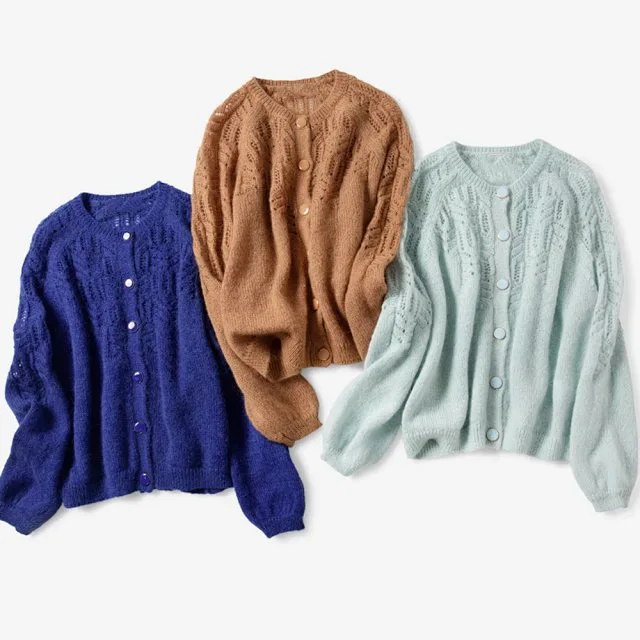 Женский вязаный джемпер из мохера и шерсти кардиган женский