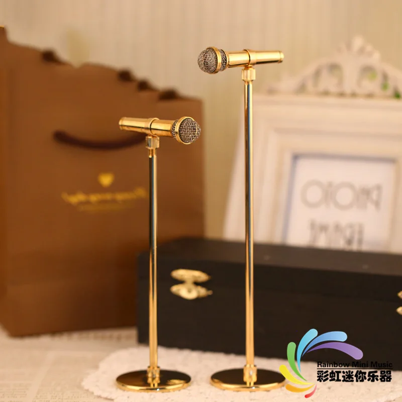 

1/6 puppet musical instrument accessories mini copper gold-plated microphone microphone model adjustable height