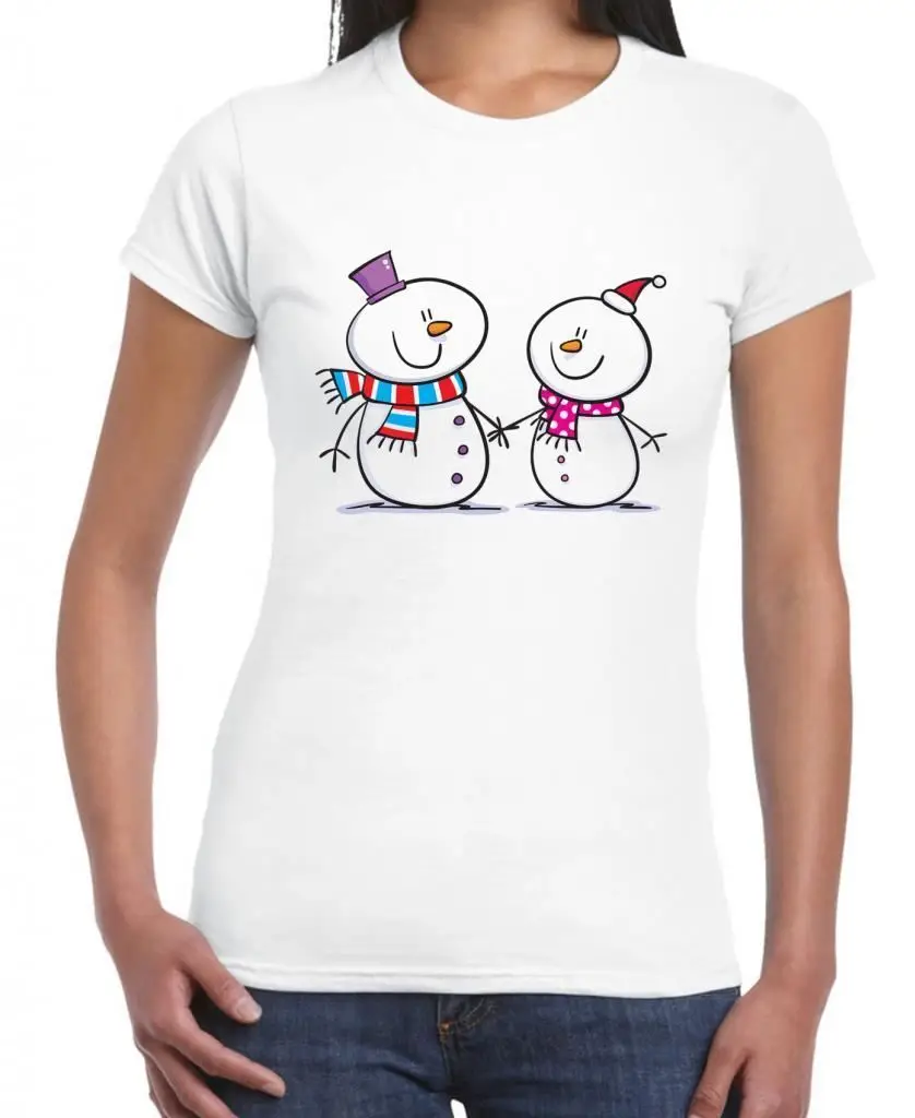 Милая Рождественская футболка с изображением снеговика для женщин белая