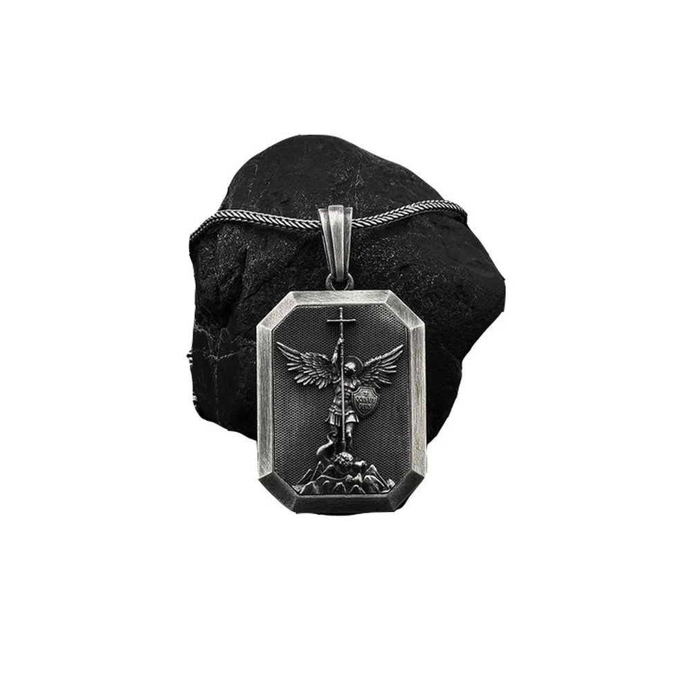 

Angel Guardian Titanium Steel Men's Old Vintage Pendant Necklace Long Sweater Chain Necklace Pendant