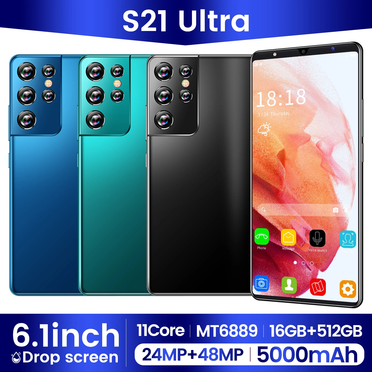 

Galay S21 Ultra 16GB+512GB Smartphone Top Selling 4G 5G LTE 11 Core Cellphone 6.1Inch Fingerprint ID Snapdragon888 Mobile Phone