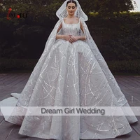 robe de mariee luxurious wedding dresses with cape veil boat neckline lace ball gown dresses mariage bride dresses